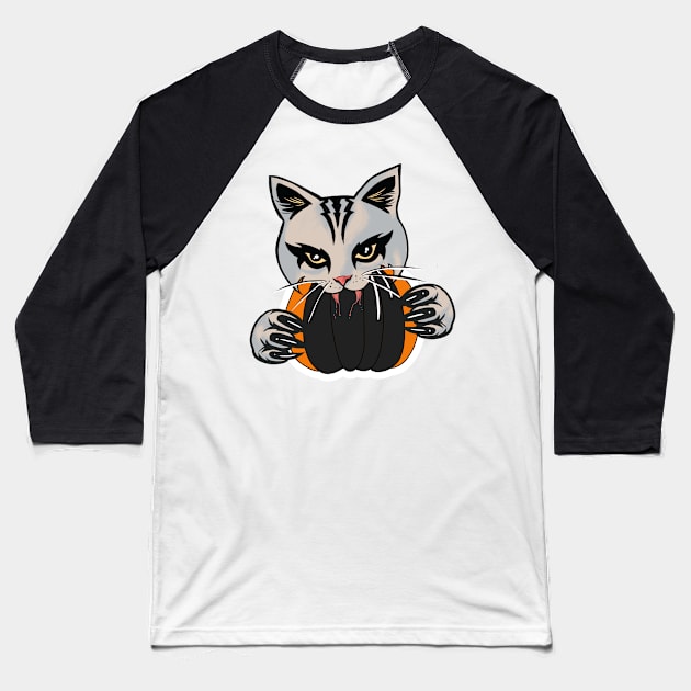 huge scary cat and cute Baseball T-Shirt by stylechoc